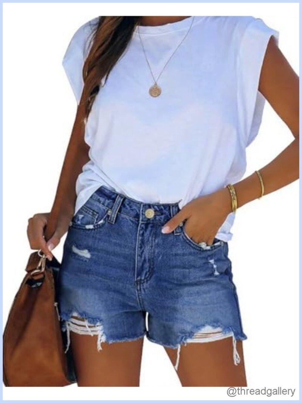 Mid-High Rise Stretchy Ripped Cut-Off Denim Shorts - Picture 3 of 3